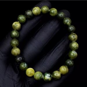 Forest Green Jasper 100.00 Cts Stretchable Gemstone Round Beaded 7"  Bracelet